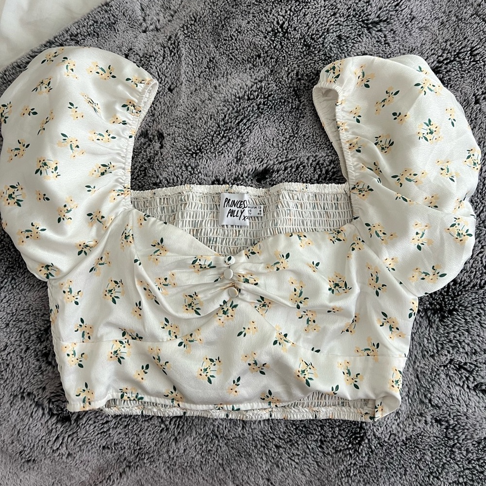 Princess Polly white puff sleeve crop top